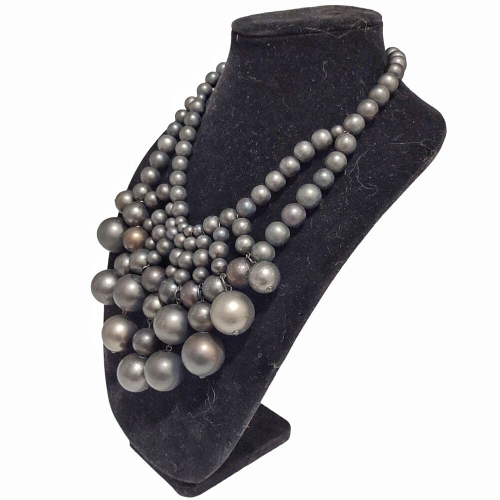 Vintage Bauble Pearl Bead Necklace Gray Bronze Statement Piece Costume Jewelry - Picture 4 of 8